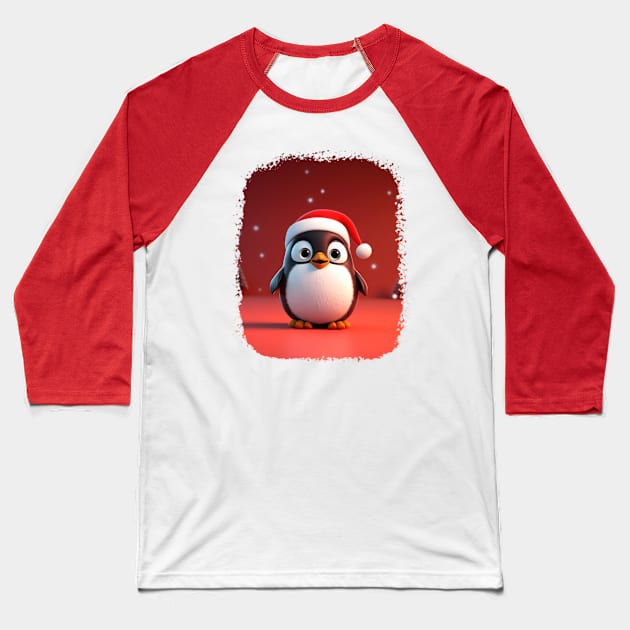 Happy Santa Penguin Baseball T-Shirt by The Crazy Daisy Lady